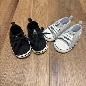 Baby Boy Pre Walker Shoes Soft Sole Size 2 Black Gray White